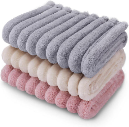 1 Pack 3 Fleece Dog Blanket Soft Warm Cat Beige/Pink/Grey Small