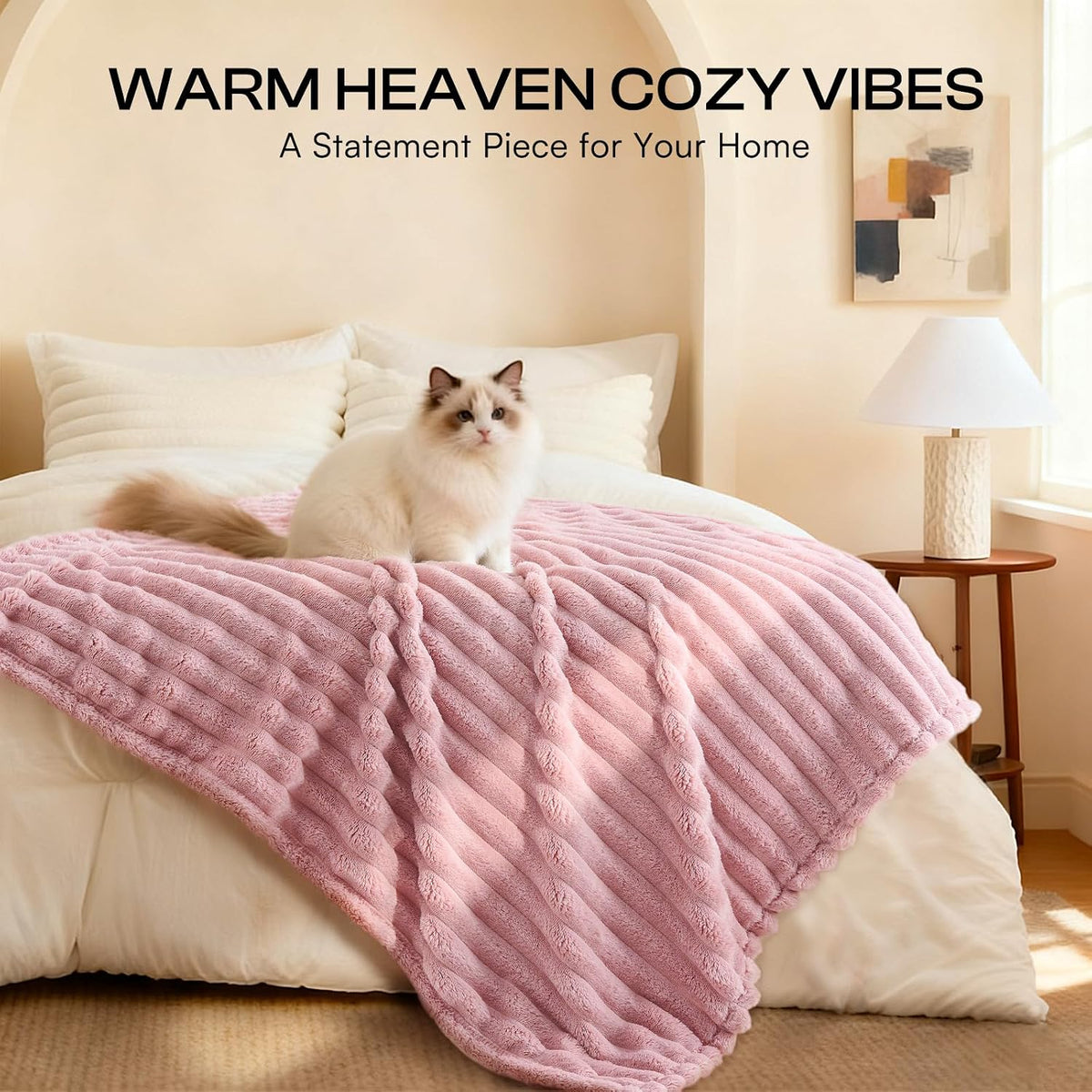 1 Pack 3 Fleece Dog Blanket Soft Warm Cat Beige/Pink/Grey Small