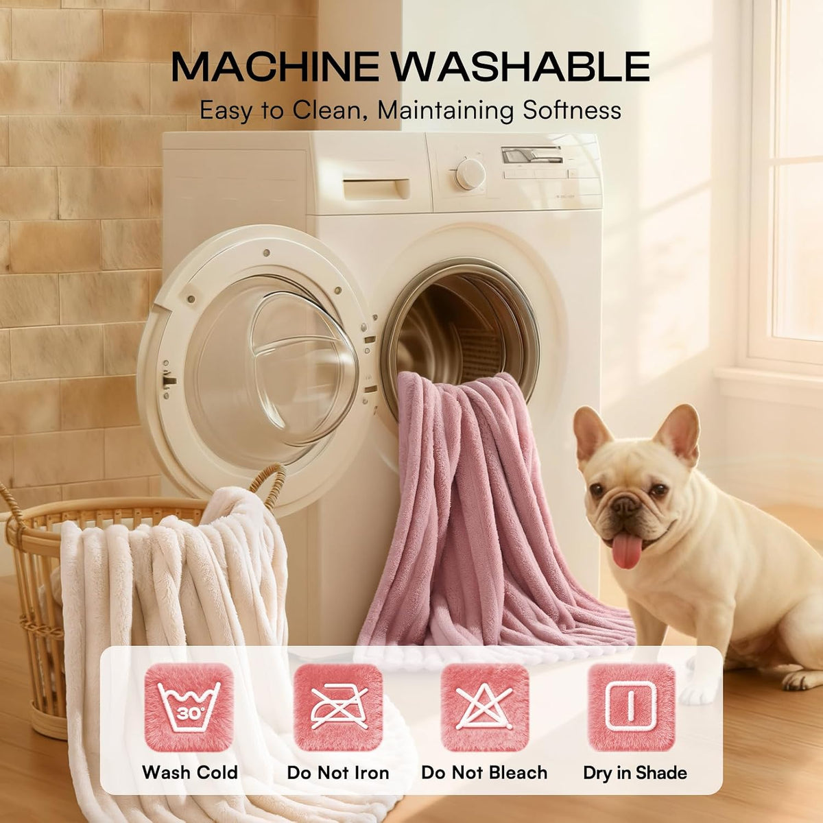1 Pack 3 Fleece Dog Blanket Soft Warm Cat Beige/Pink/Grey Small