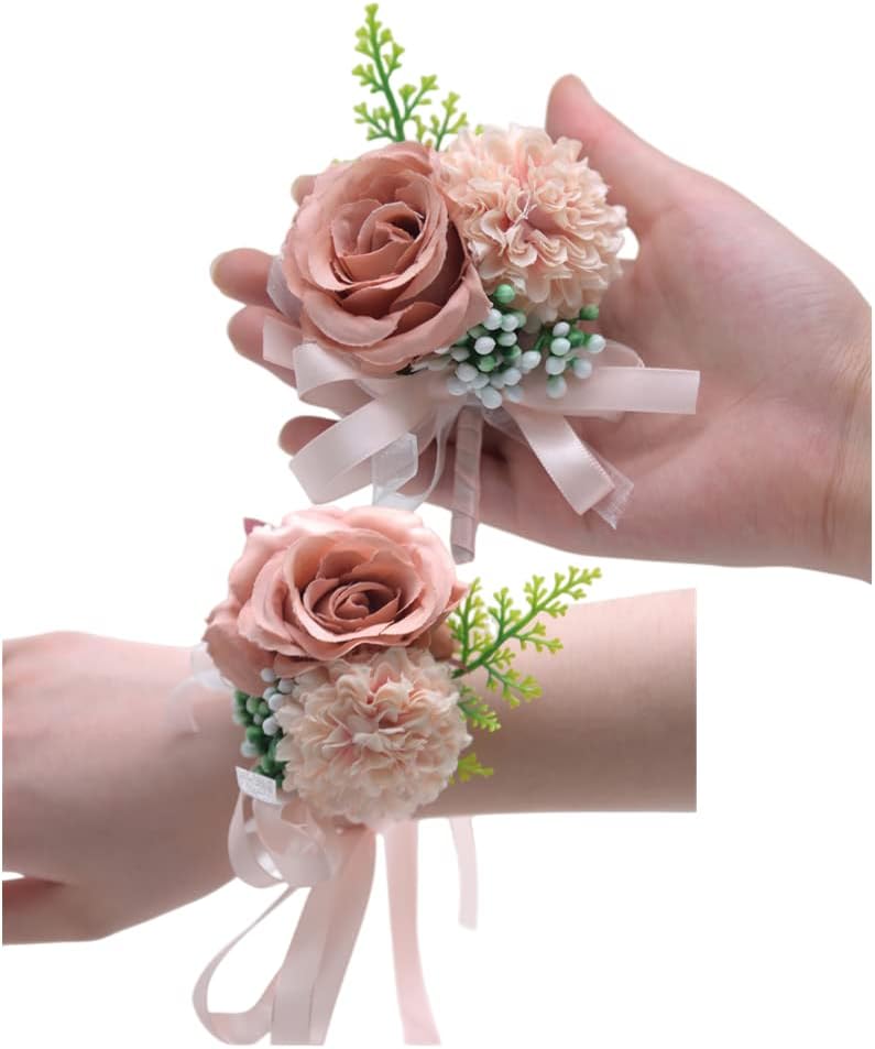 Rose Gold Flowes Wrist Corsage & Boutonniere Set, 2 Pieces