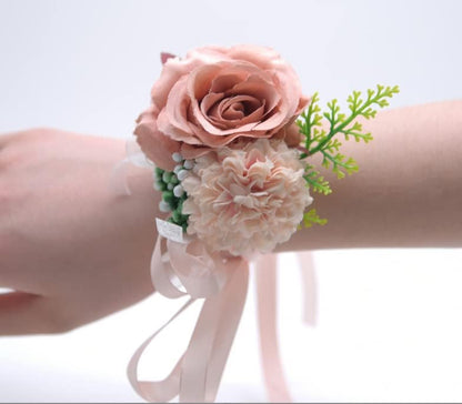 Rose Gold Flowes Wrist Corsage & Boutonniere Set, 2 Pieces