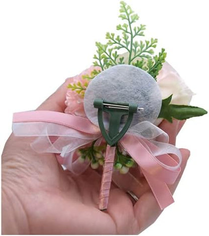 Rose Gold Flowes Wrist Corsage & Boutonniere Set, 2 Pieces