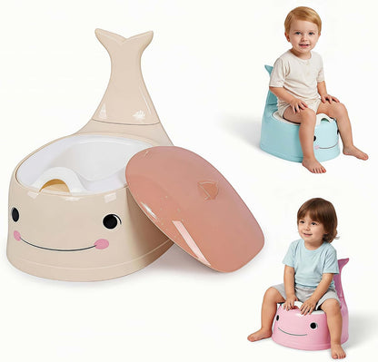 potty training toilet Baby Potty Training Toilet Seat for Toddlers，Whale Potty Chair with Lid, Back Support & Splash Guard, Non-Slip Kids Toilet Trainer for Boys Girls Ages 1-3 (Apricot color)