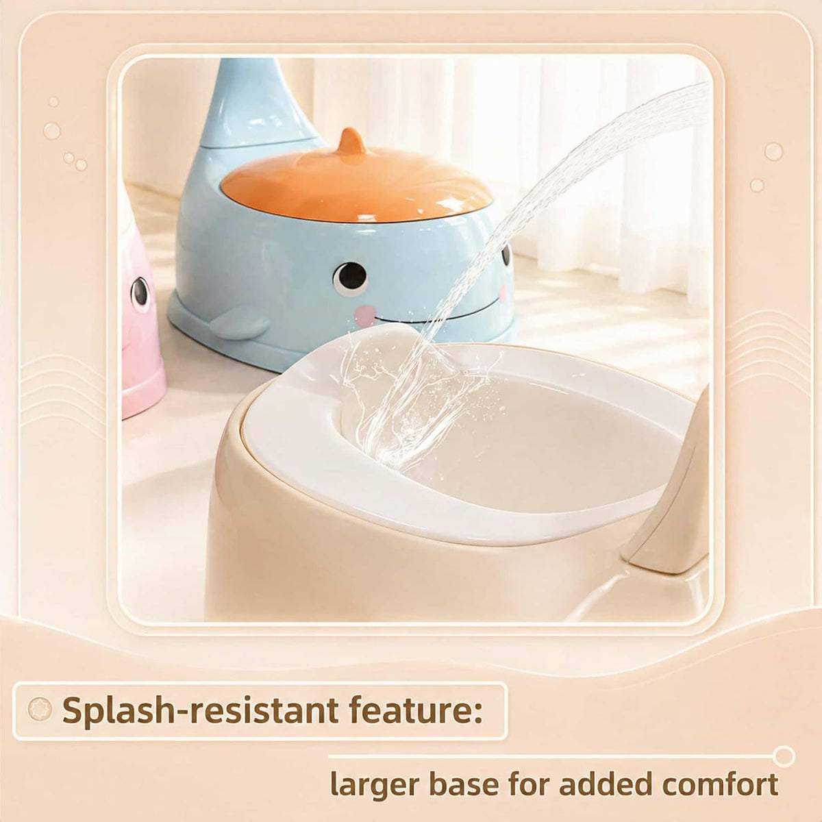 potty training toilet Baby Potty Training Toilet Seat for Toddlers，Whale Potty Chair with Lid, Back Support & Splash Guard, Non-Slip Kids Toilet Trainer for Boys Girls Ages 1-3 (Apricot color)