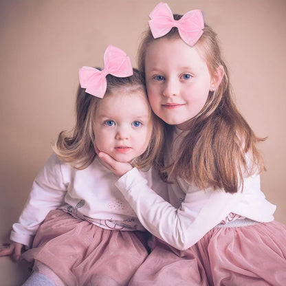 Tiny 3 Inch Organza Double Hair Bow Clips - Lined Boutique Alligator Hairpin for Baby Girls, Toddlers, and Little Teens - Kids Barrettes Set of 2 Small Stylish (Light Pink)