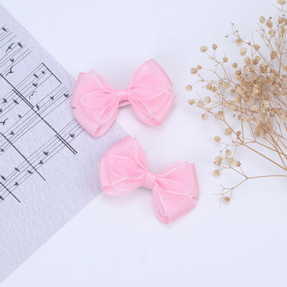 Tiny 3 Inch Organza Double Hair Bow Clips - Lined Boutique Alligator Hairpin for Baby Girls, Toddlers, and Little Teens - Kids Barrettes Set of 2 Small Stylish (Light Pink)