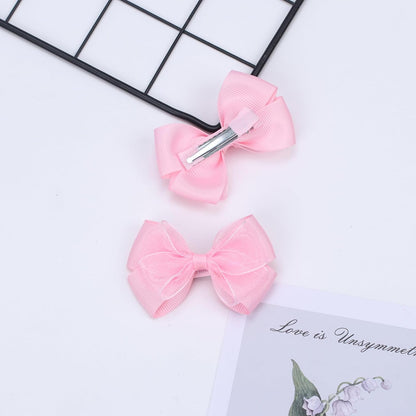 Tiny 3 Inch Organza Double Hair Bow Clips - Lined Boutique Alligator Hairpin for Baby Girls, Toddlers, and Little Teens - Kids Barrettes Set of 2 Small Stylish (Light Pink)