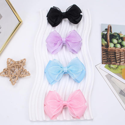 Tiny 3 Inch Organza Double Hair Bow Clips - Lined Boutique Alligator Hairpin for Baby Girls, Toddlers, and Little Teens - Kids Barrettes Set of 2 Small Stylish (Light Pink)
