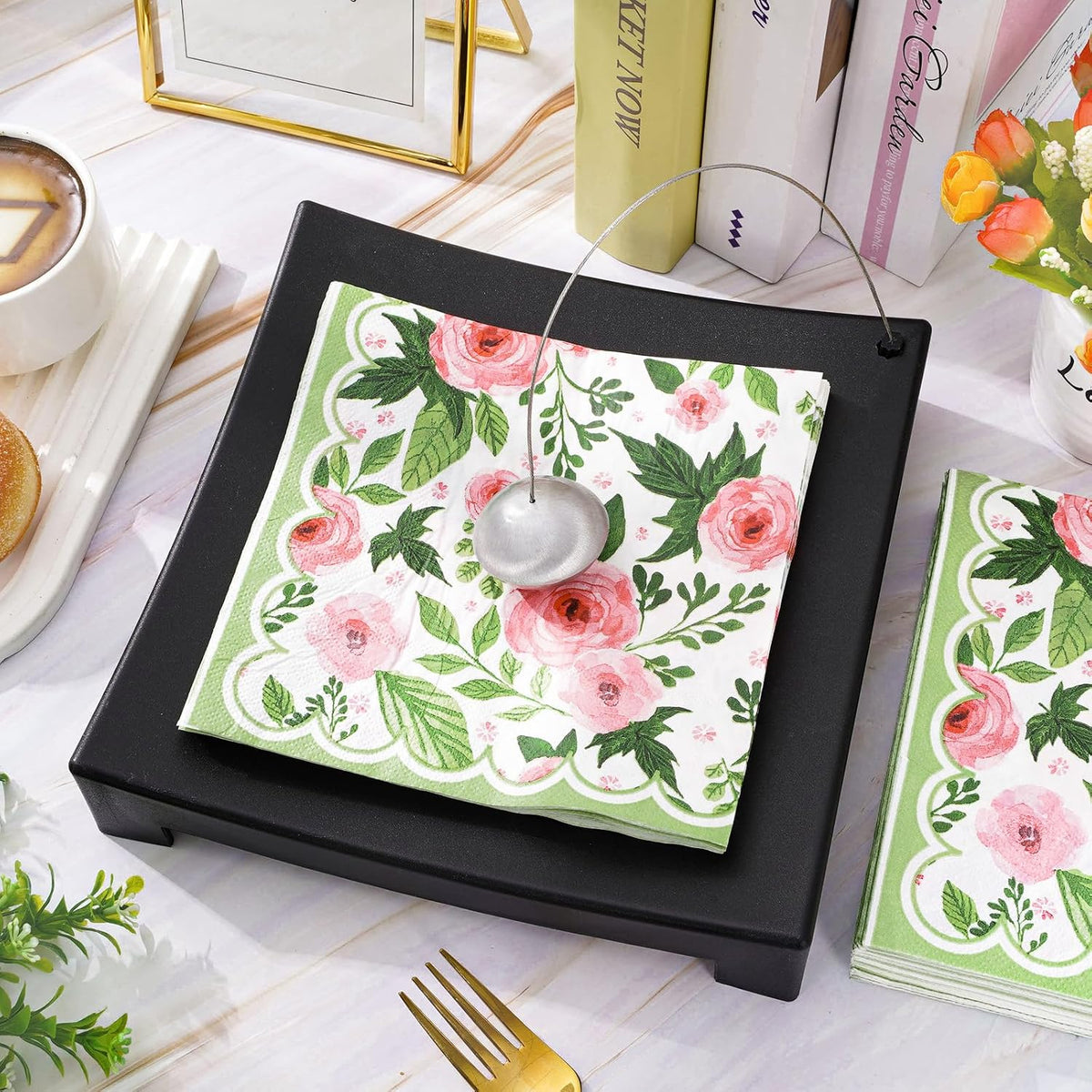 50Pcs Floral Paper Napkins Rose Flower Disposable Luncheon Napkin Spring Pink Flower Blossom Green Leaves Decorative Dessert Dinner Hand Napkin for Wedding Baby Shower Birthday