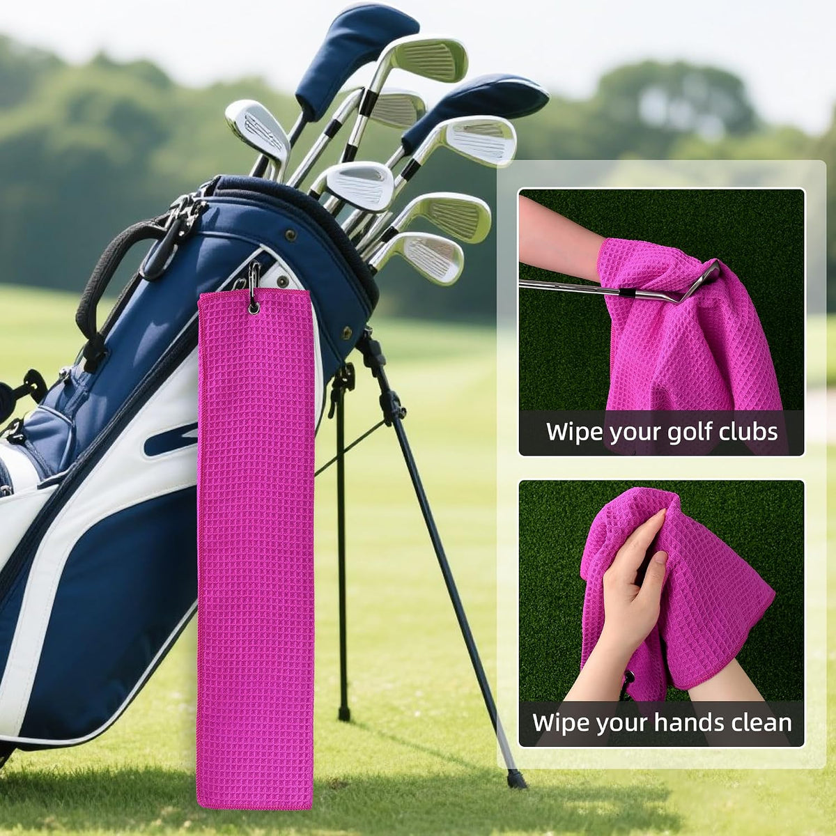 Premium Waffle-Weave Golf Towel | 16" X 24" | Extra Absorbent & Quick-Dry | Ultra-Soft Microfiber | Carabiner Clip | Multi-Color Options | Golf Accessory for Men & Women, Pink C