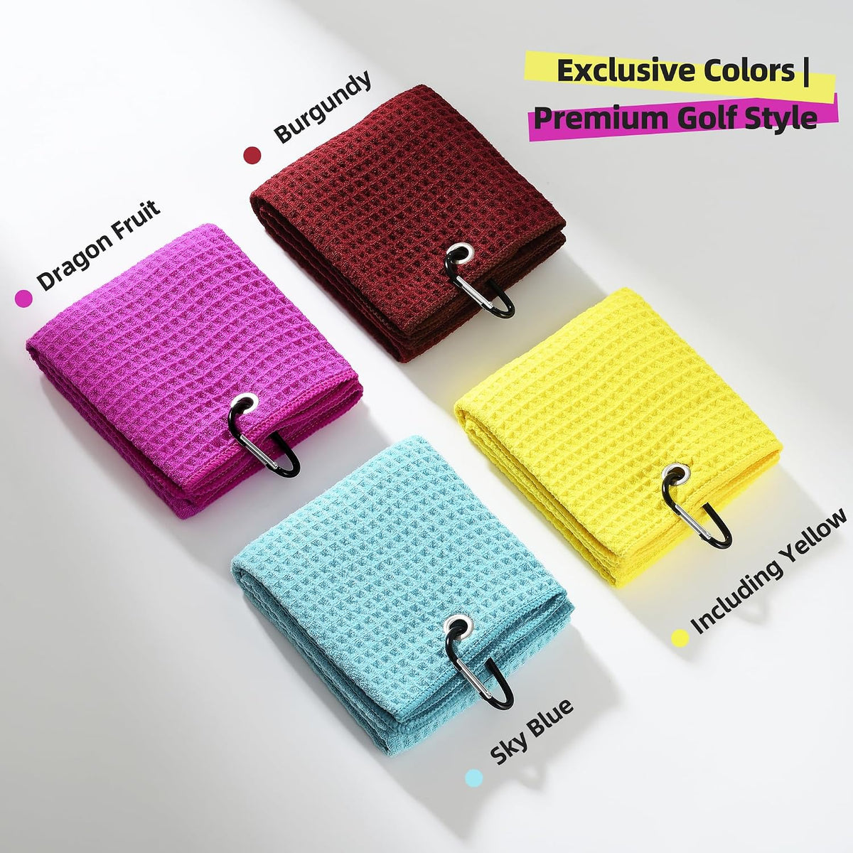 Premium Waffle-Weave Golf Towel | 16" X 24" | Extra Absorbent & Quick-Dry | Ultra-Soft Microfiber | Carabiner Clip | Multi-Color Options | Golf Accessory for Men & Women, Pink C