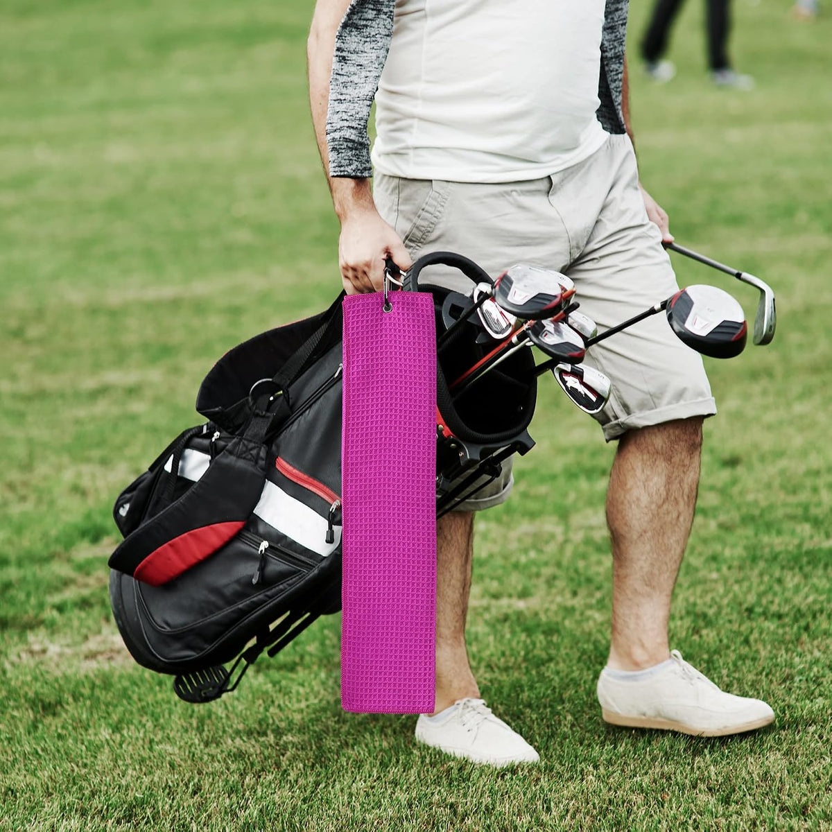 Premium Waffle-Weave Golf Towel | 16" X 24" | Extra Absorbent & Quick-Dry | Ultra-Soft Microfiber | Carabiner Clip | Multi-Color Options | Golf Accessory for Men & Women, Pink C