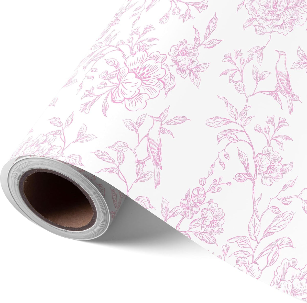 Pink Floral Wrapping Paper Roll - 17 Inches x 9.8 Feet - Vintage Pink Wrapping Paper for Birthday, Wedding, Bridal Shower, Chrismtas and Mother's Day