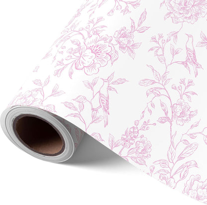 Pink Floral Wrapping Paper Roll - 17 Inches x 9.8 Feet - Vintage Pink Wrapping Paper for Birthday, Wedding, Bridal Shower, Chrismtas and Mother's Day