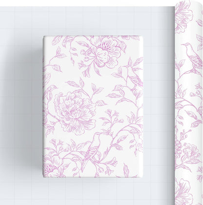 Pink Floral Wrapping Paper Roll - 17 Inches x 9.8 Feet - Vintage Pink Wrapping Paper for Birthday, Wedding, Bridal Shower, Chrismtas and Mother's Day