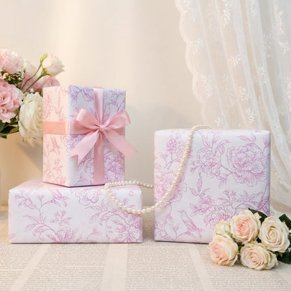 Pink Floral Wrapping Paper Roll - 17 Inches x 9.8 Feet - Vintage Pink Wrapping Paper for Birthday, Wedding, Bridal Shower, Chrismtas and Mother's Day
