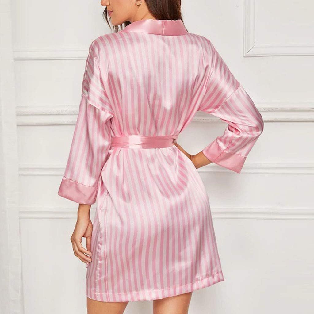 Womens Satin Stripe Robe Cozy Silk Bathrobe for Wedding Party Loungewear, Bride Bridesmaids Short Robes Nightgowns