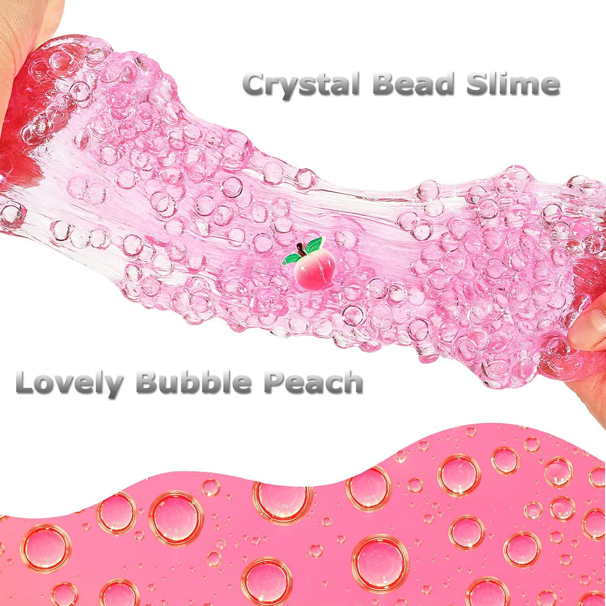 Premade Rose Pink Jelly Cube Glimmer Crunchy Crystal Slime, Includes 4 Sets of Add-ins, Sensory and Tactile Stimulation, Stress Relief, Party Favors for Girls & Boys