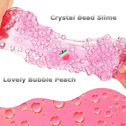 Premade Rose Pink Jelly Cube Glimmer Crunchy Crystal Slime, Includes 4 Sets of Add-ins, Sensory and Tactile Stimulation, Stress Relief, Party Favors for Girls & Boys