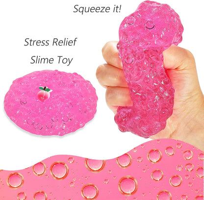 Premade Rose Pink Jelly Cube Glimmer Crunchy Crystal Slime, Includes 4 Sets of Add-ins, Sensory and Tactile Stimulation, Stress Relief, Party Favors for Girls & Boys