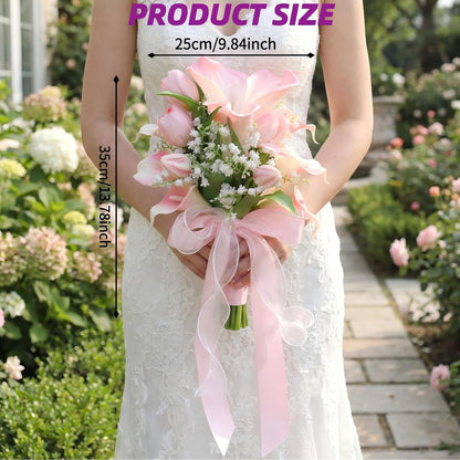 Bridal Wedding Bouquet Realistic Calla Lily Bridal Bouquet Bride Bouquet Wedding Ceremony Church Decoration (Pink)