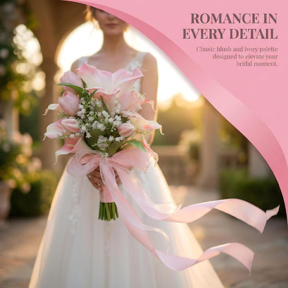 Bridal Wedding Bouquet Realistic Calla Lily Bridal Bouquet Bride Bouquet Wedding Ceremony Church Decoration (Pink)