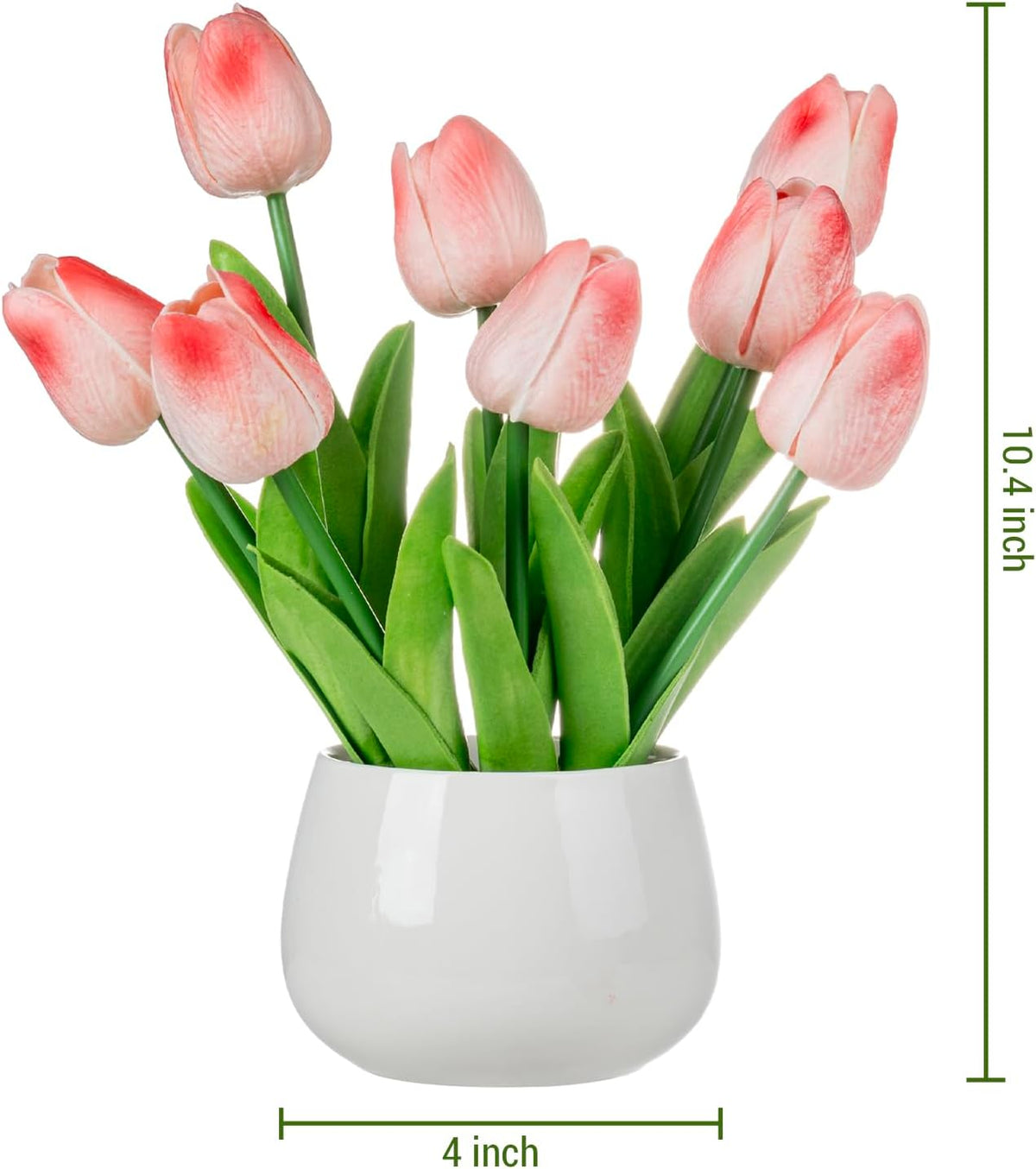 MyGift Artificial Pink Tulips in White Ceramic Vase, Faux Floral Decor