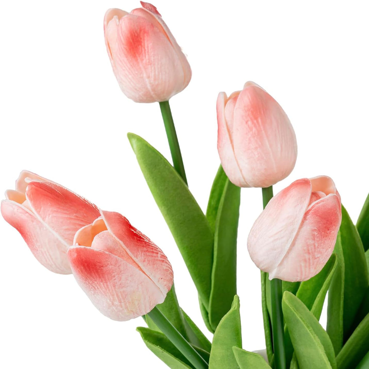 MyGift Artificial Pink Tulips in White Ceramic Vase, Faux Floral Decor