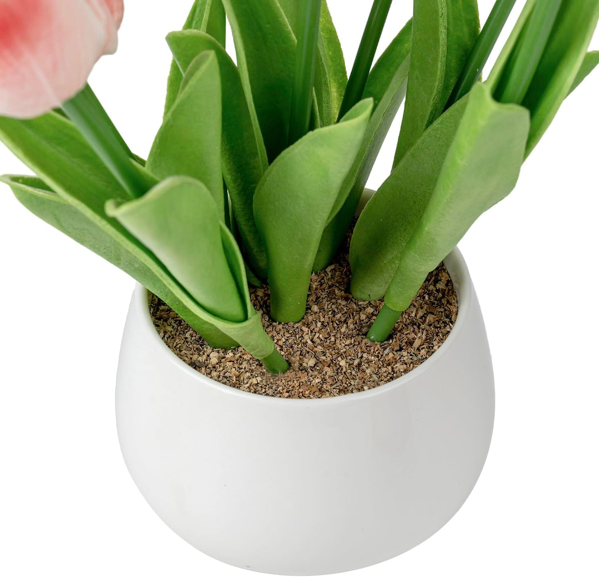 MyGift Artificial Pink Tulips in White Ceramic Vase, Faux Floral Decor