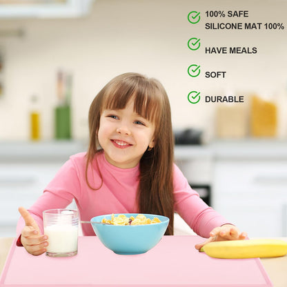 Standard Silicone Mat Pink Baking Mat-Multipurpose Kid Placemat Reusable Kitchen Countertop Mat Dough Pad with Raised Edges Silicone Heat Resistant Mat for Air Fryer (1Pack 23.6'' x 15.7'')