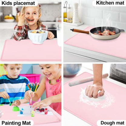 Standard Silicone Mat Pink Baking Mat-Multipurpose Kid Placemat Reusable Kitchen Countertop Mat Dough Pad with Raised Edges Silicone Heat Resistant Mat for Air Fryer (1Pack 23.6'' x 15.7'')