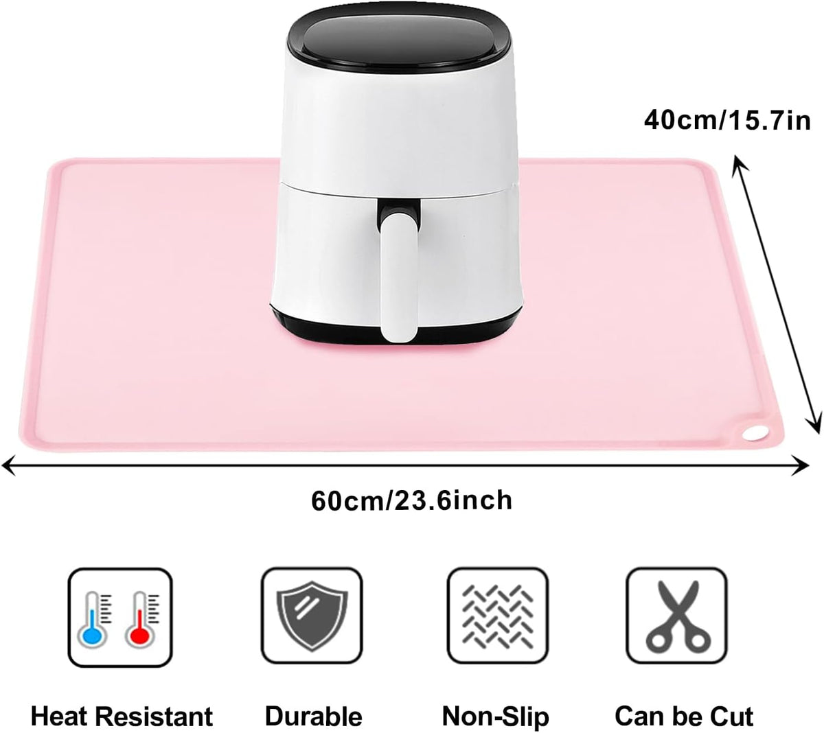 Standard Silicone Mat Pink Baking Mat-Multipurpose Kid Placemat Reusable Kitchen Countertop Mat Dough Pad with Raised Edges Silicone Heat Resistant Mat for Air Fryer (1Pack 23.6'' x 15.7'')