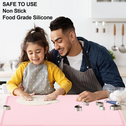 Standard Silicone Mat Pink Baking Mat-Multipurpose Kid Placemat Reusable Kitchen Countertop Mat Dough Pad with Raised Edges Silicone Heat Resistant Mat for Air Fryer (1Pack 23.6'' x 15.7'')
