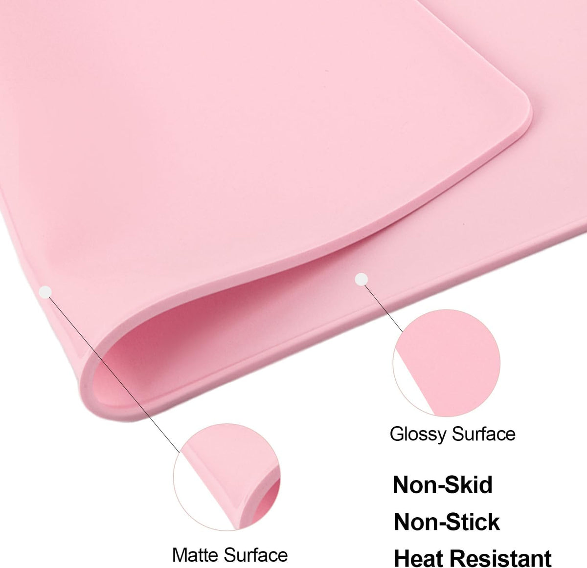 Standard Silicone Mat Pink Baking Mat-Multipurpose Kid Placemat Reusable Kitchen Countertop Mat Dough Pad with Raised Edges Silicone Heat Resistant Mat for Air Fryer (1Pack 23.6'' x 15.7'')