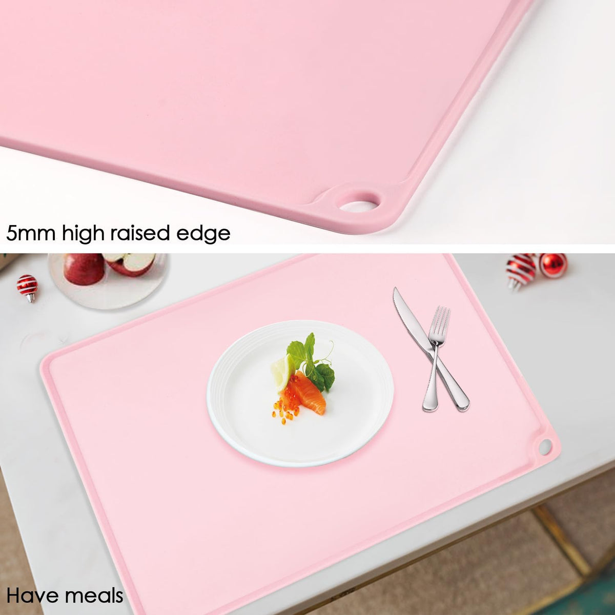 Standard Silicone Mat Pink Baking Mat-Multipurpose Kid Placemat Reusable Kitchen Countertop Mat Dough Pad with Raised Edges Silicone Heat Resistant Mat for Air Fryer (1Pack 23.6'' x 15.7'')