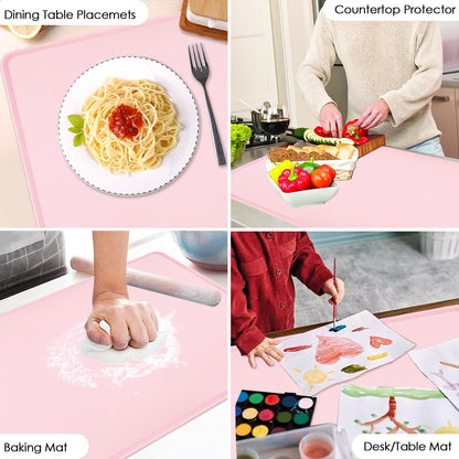 Standard Silicone Mat Pink Baking Mat-Multipurpose Kid Placemat Reusable Kitchen Countertop Mat Dough Pad with Raised Edges Silicone Heat Resistant Mat for Air Fryer (1Pack 23.6'' x 15.7'')