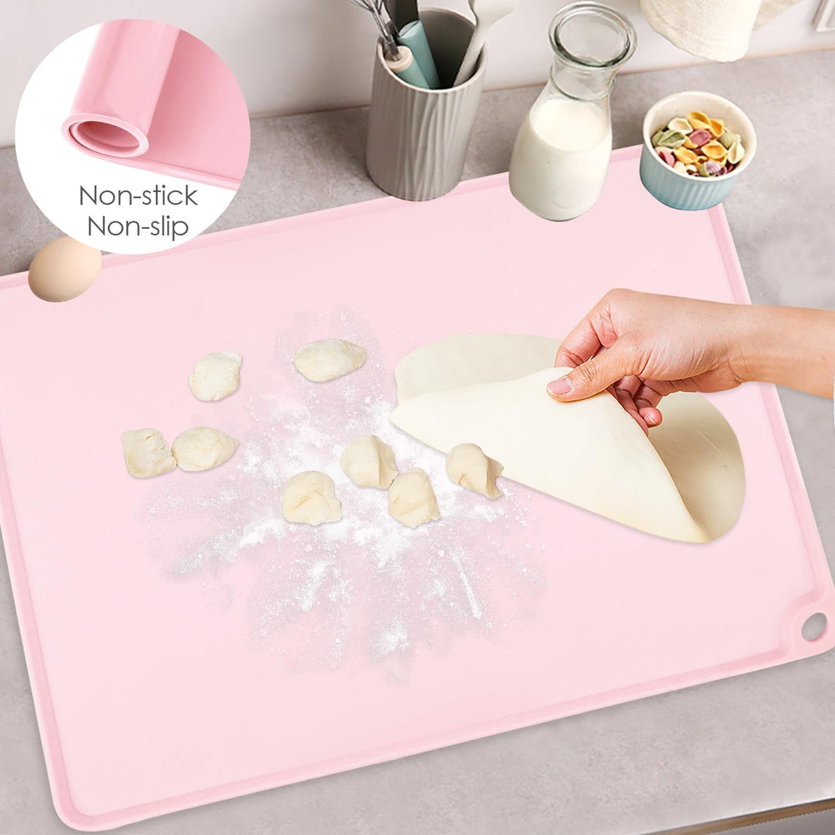 Standard Silicone Mat Pink Baking Mat-Multipurpose Kid Placemat Reusable Kitchen Countertop Mat Dough Pad with Raised Edges Silicone Heat Resistant Mat for Air Fryer (1Pack 23.6'' x 15.7'')