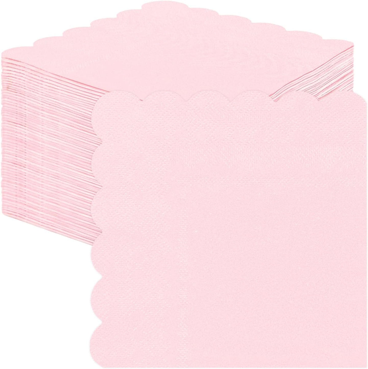 50 Pieces Light Pink Scalloped Napkins Disposable 3-Ply Pink Cocktail Napkins Paper Dinner Napkin for Birthday Baby Shower Wedding Party Beverage Napkin