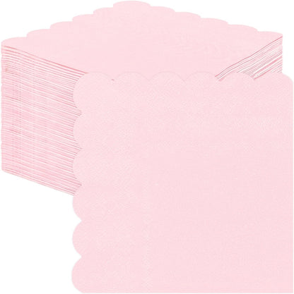 50 Pieces Light Pink Scalloped Napkins Disposable 3-Ply Pink Cocktail Napkins Paper Dinner Napkin for Birthday Baby Shower Wedding Party Beverage Napkin