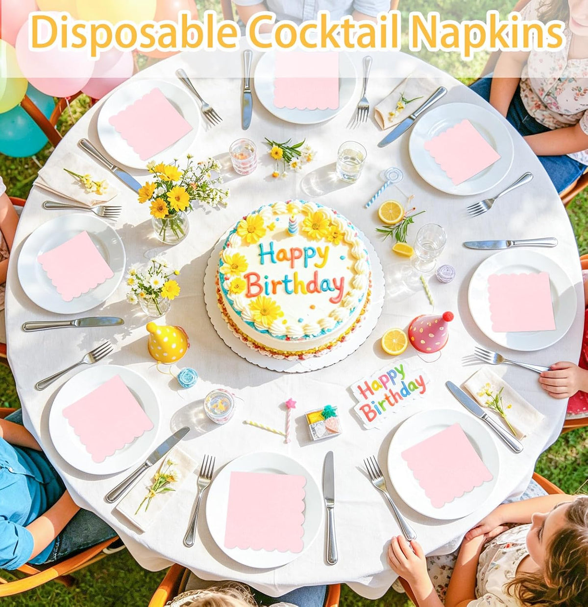 50 Pieces Light Pink Scalloped Napkins Disposable 3-Ply Pink Cocktail Napkins Paper Dinner Napkin for Birthday Baby Shower Wedding Party Beverage Napkin