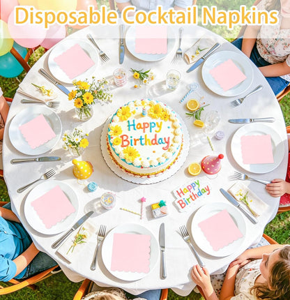 50 Pieces Light Pink Scalloped Napkins Disposable 3-Ply Pink Cocktail Napkins Paper Dinner Napkin for Birthday Baby Shower Wedding Party Beverage Napkin