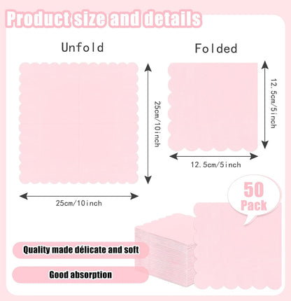 50 Pieces Light Pink Scalloped Napkins Disposable 3-Ply Pink Cocktail Napkins Paper Dinner Napkin for Birthday Baby Shower Wedding Party Beverage Napkin