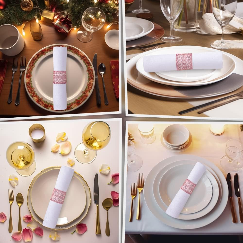 100 Pcs Napkin Rings Sparkling Paper Napkin Holder Disposable Napkin Bands Napkin Holder for Wedding Party Dinner Table Decor（Pink）