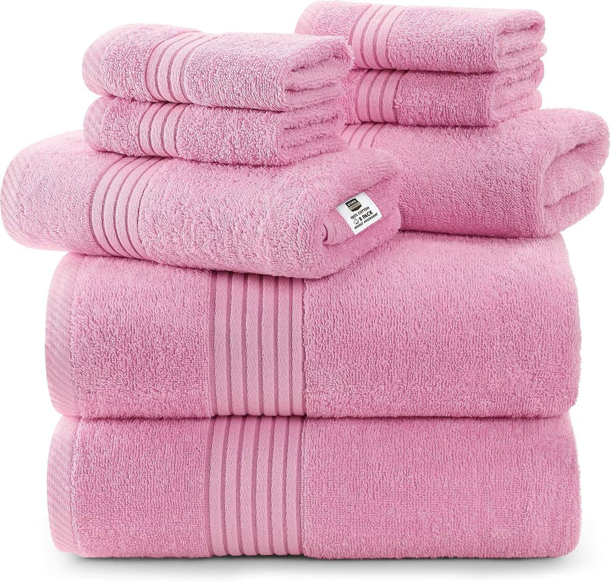 8 Piece Premium Towel Set, 2 Bath 2 Hand 4 Wash, Pink
