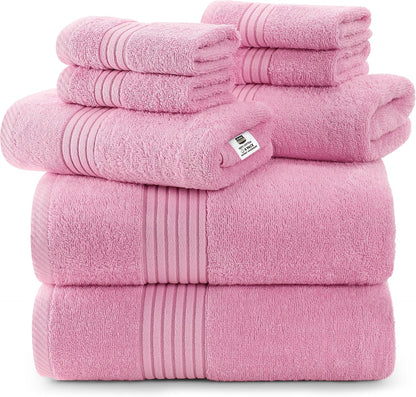 8 Piece Premium Towel Set, 2 Bath 2 Hand 4 Wash, Pink