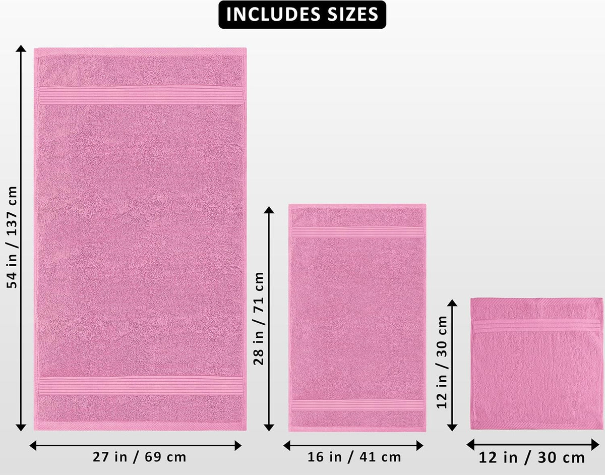 8 Piece Premium Towel Set, 2 Bath 2 Hand 4 Wash, Pink