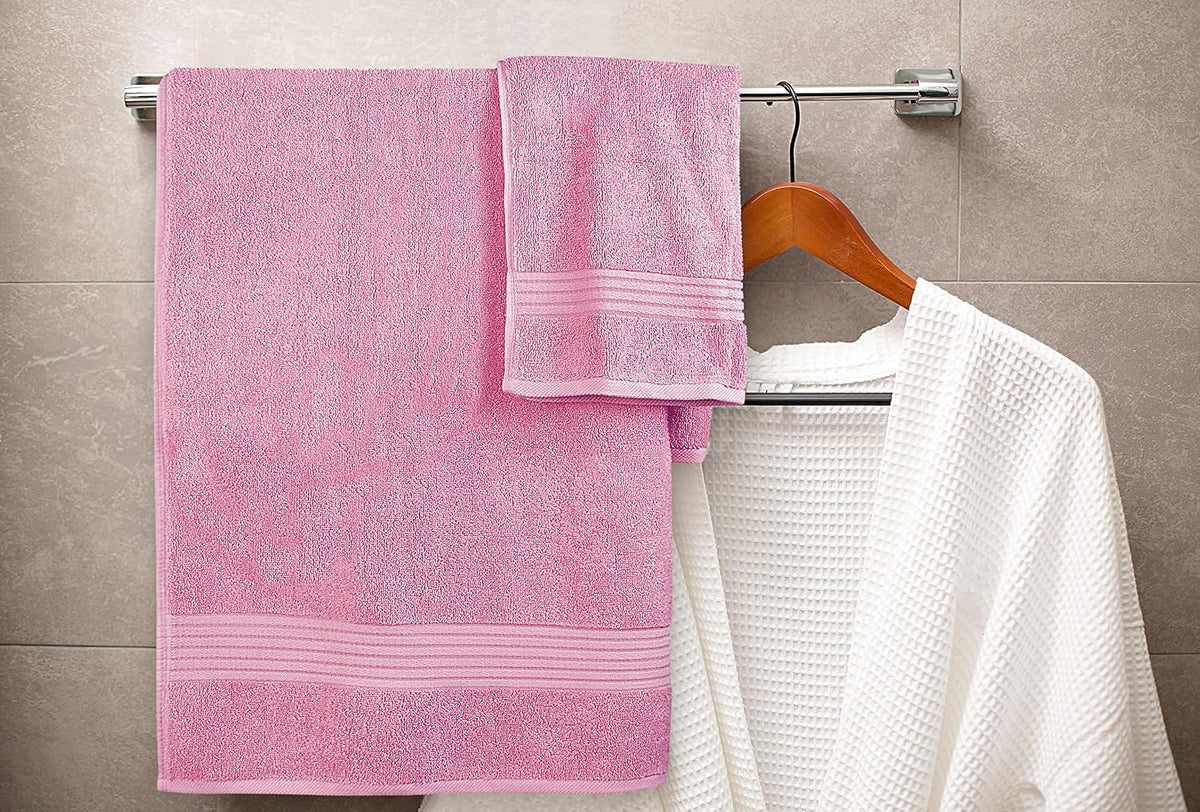 8 Piece Premium Towel Set, 2 Bath 2 Hand 4 Wash, Pink
