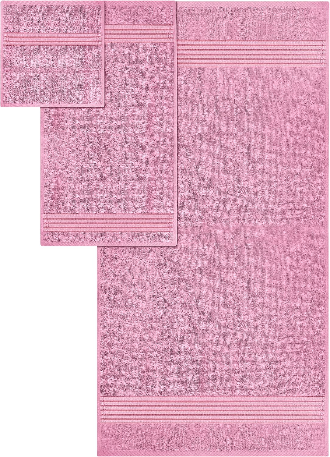 8 Piece Premium Towel Set, 2 Bath 2 Hand 4 Wash, Pink