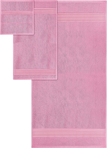 8 Piece Premium Towel Set, 2 Bath 2 Hand 4 Wash, Pink