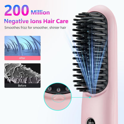 LCD Screen Cordless Hair Straightener & Curler 2 in 1, Pink